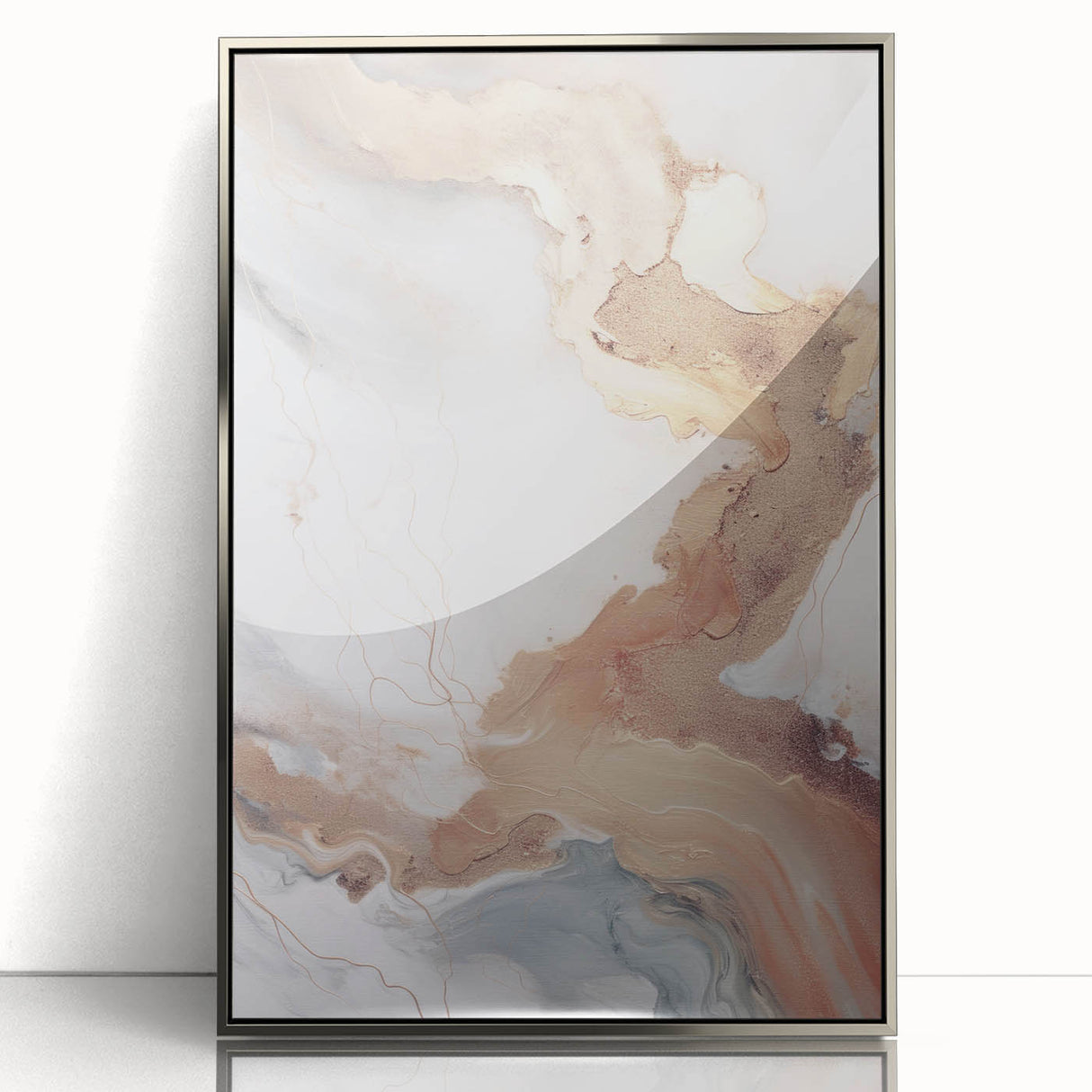 Framed abstract modern wall art collection with a silver acrylic front, showcasing vibrant colors and geometric patterns, perfect for contemporary decor.