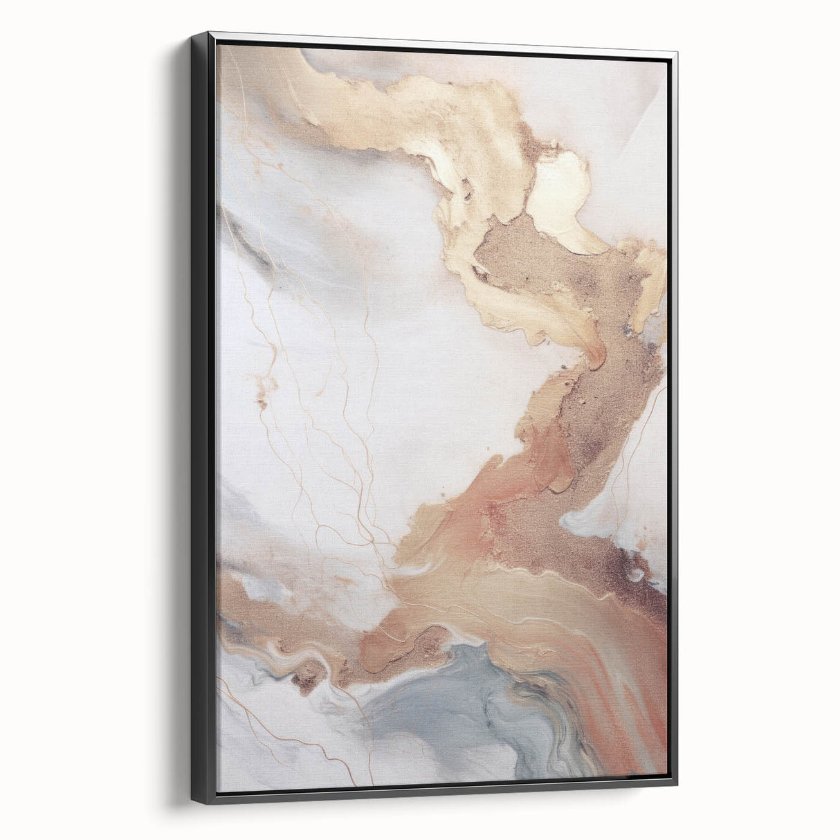 Framed canvas featuring an abstract modern design with black accents, showcasing a sleek side view of the artwork for contemporary home decor. Ideal for adding sophistication to living spaces.