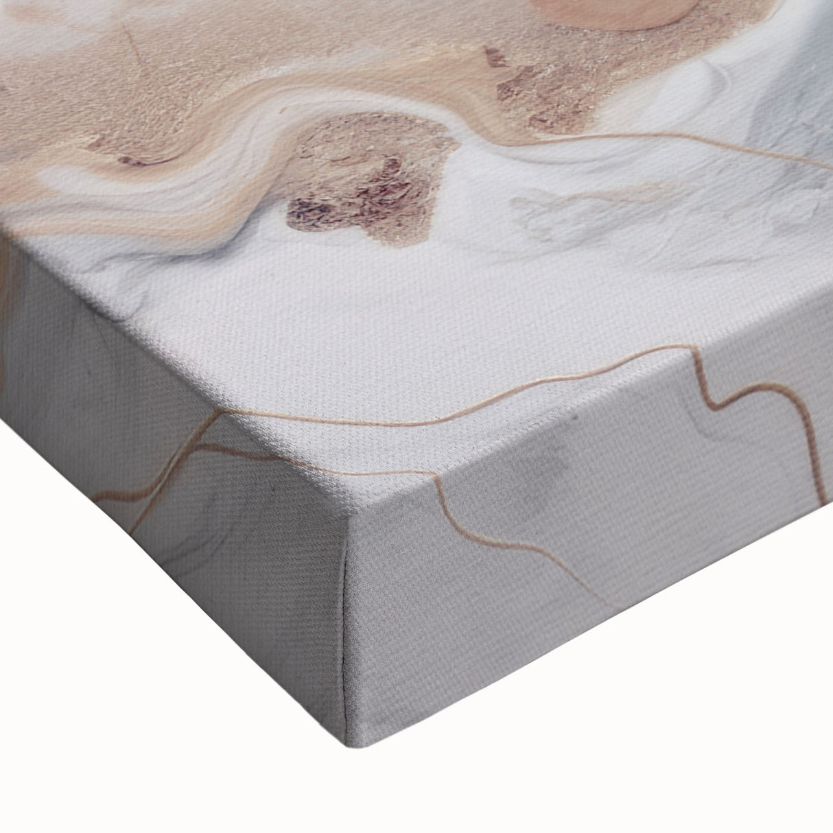 Close-up of a stretched canvas featuring an abstract modern design with vibrant colors and geometric shapes, ideal for contemporary home decor accents.