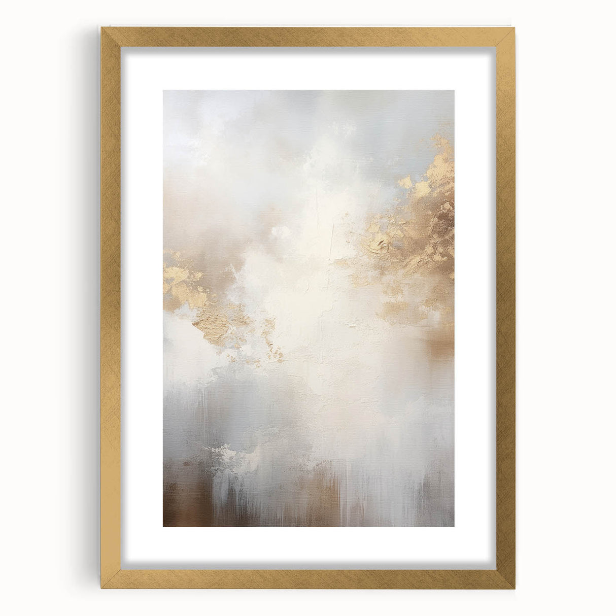 Abstract modern wall art collection showcasing a gold frame with matting, highlighting vibrant geometric patterns and textures, ideal for contemporary decor.