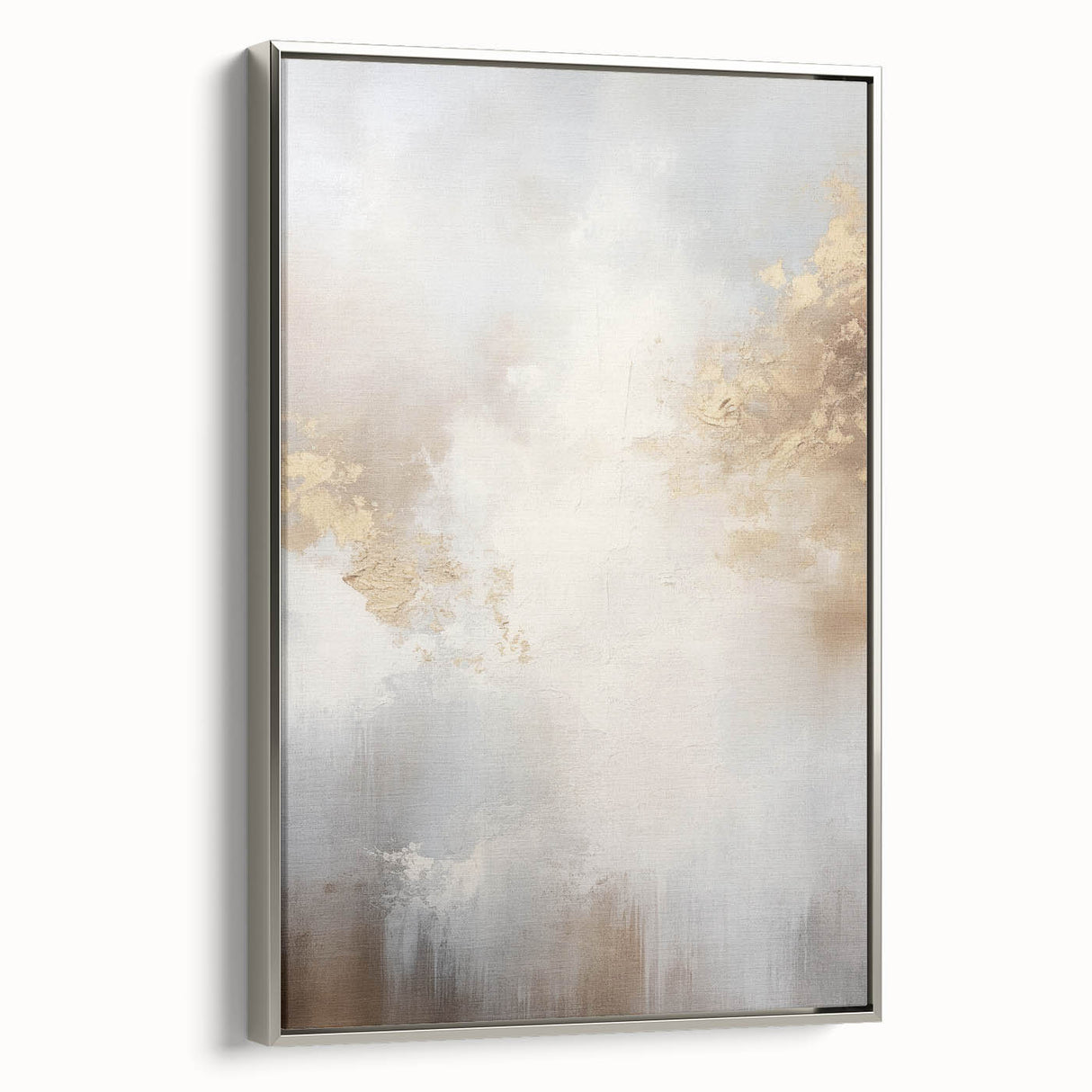 Framed abstract modern wall art in silver featuring a geometric design, displayed in a stylish setting, perfect for contemporary home decor.