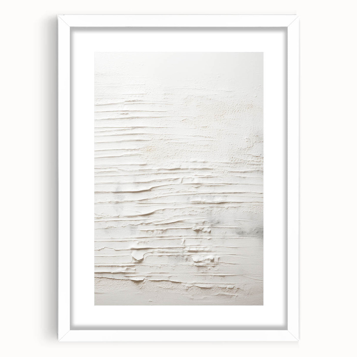 Abstract modern wall art collection featuring a white frame and mat, showcasing geometric patterns and vibrant colors, perfect for contemporary home decor.