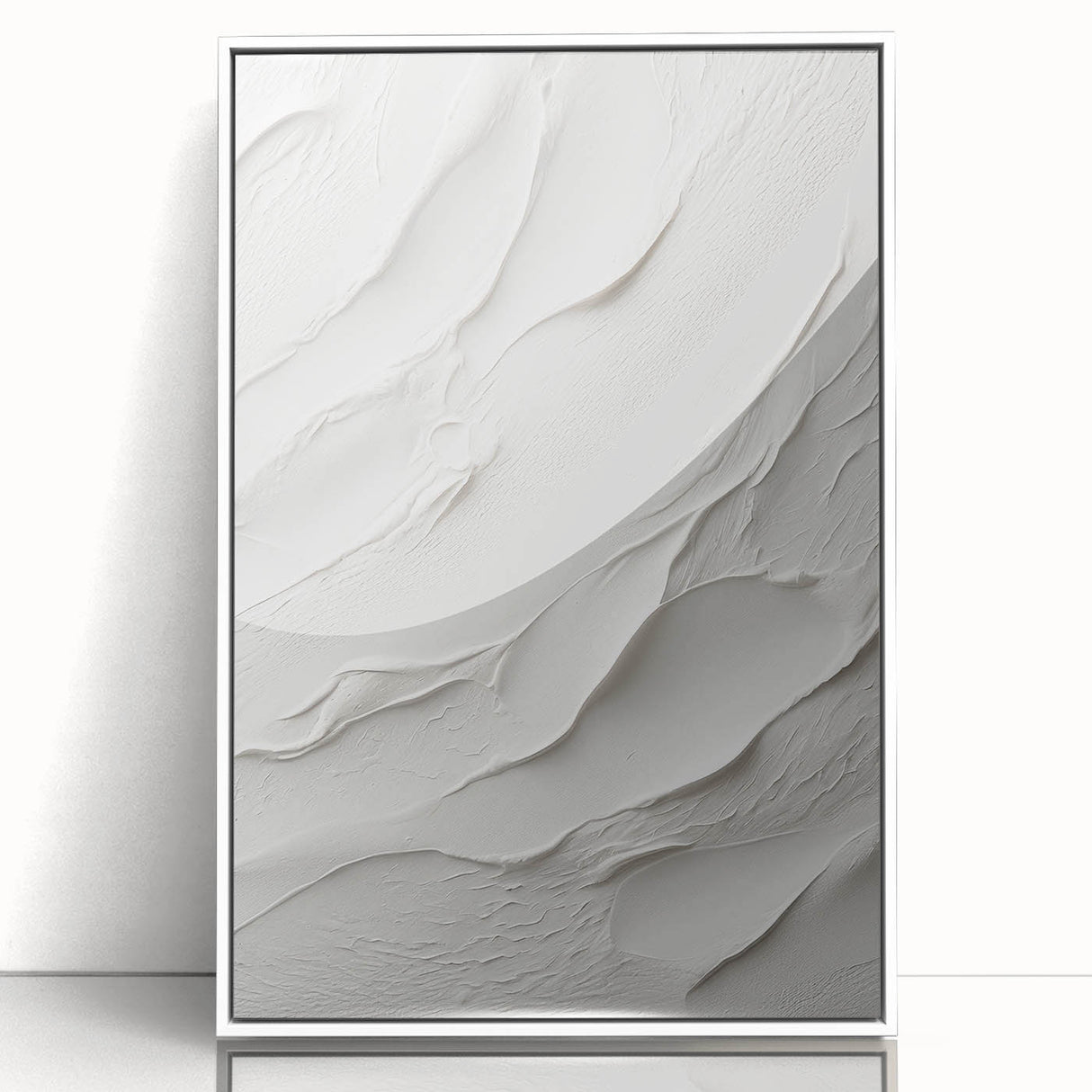 Framed abstract modern wall art collection in white acrylic, showcasing vibrant geometric patterns and sleek design, perfect for contemporary spaces.