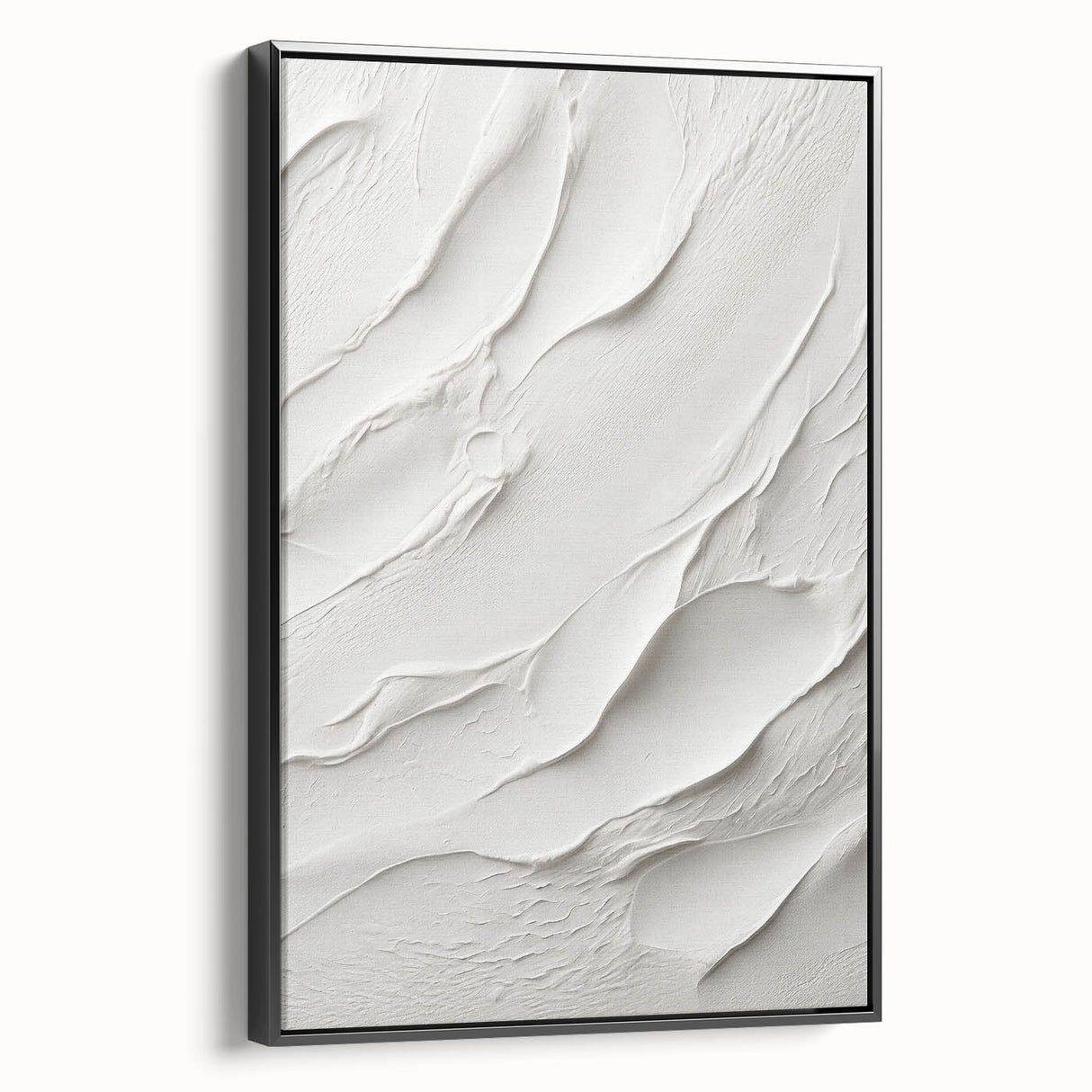 Framed canvas wall art showcasing an abstract modern design with vibrant colors, displayed from the side to highlight its sleek black frame and artistic details. Perfect for contemporary home decor.