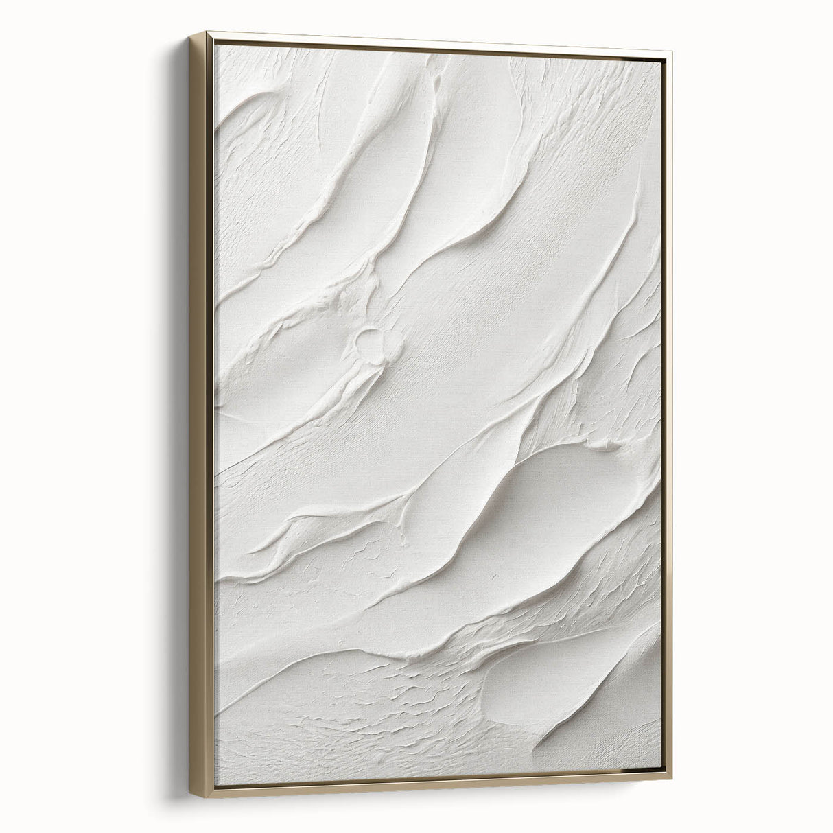 Framed canvas wall art showcasing an abstract modern design with gold accents, viewed from the side, perfect for contemporary home decor. Ideal for adding elegance to any room.
