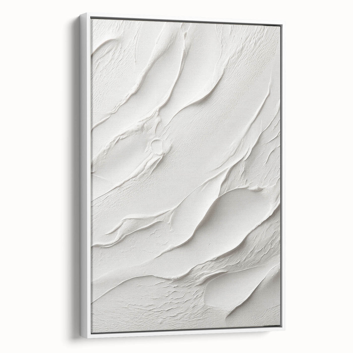 Framed abstract modern wall art featuring a geometric design with vibrant colors, displayed in a sleek white frame, ideal for contemporary home decor.