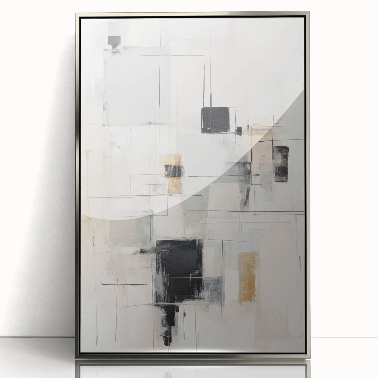 Framed abstract modern wall art featuring intricate silver designs, showcasing a sleek acrylic finish, perfect for contemporary home decor. This piece adds a touch of elegance and sophistication to any room, making it an ideal choice for art enthusiasts and interior design lovers.