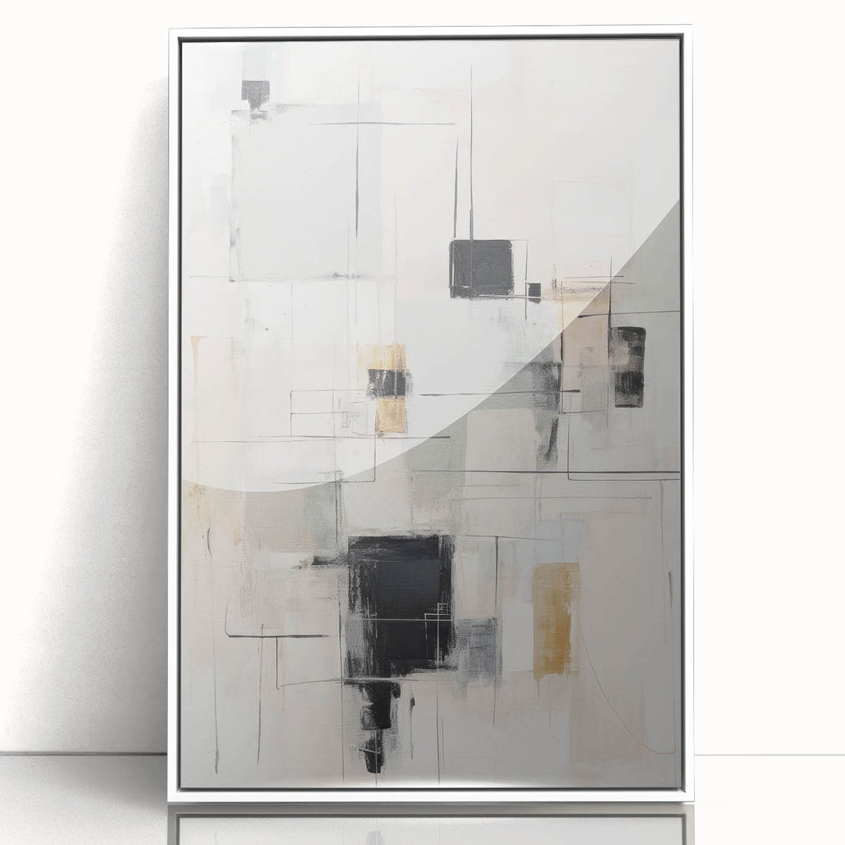 Framed wall art featuring an abstract modern design with vibrant colors and geometric patterns, displayed against a white background for a contemporary aesthetic.