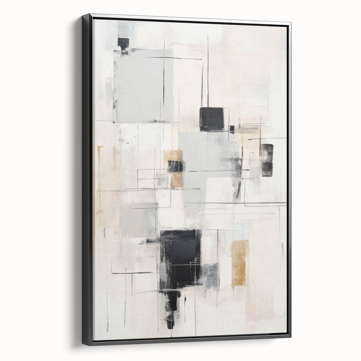 Framed canvas wall art showcasing an abstract modern design with bold colors and geometric patterns, displayed from a side view against a neutral backdrop.