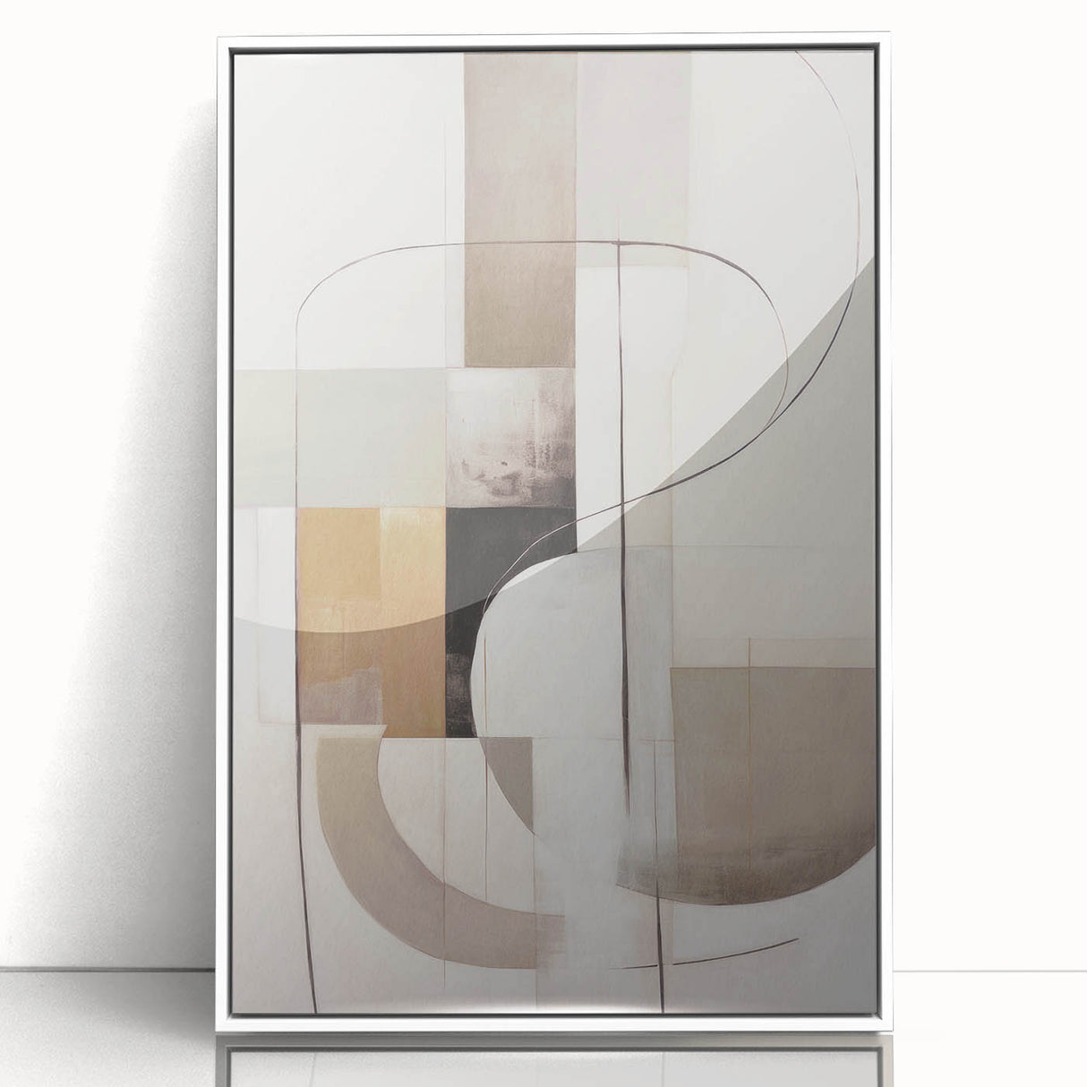 Framed wall art featuring an abstract modern design with vibrant colors and geometric patterns, displayed against a white background, perfect for contemporary decor.