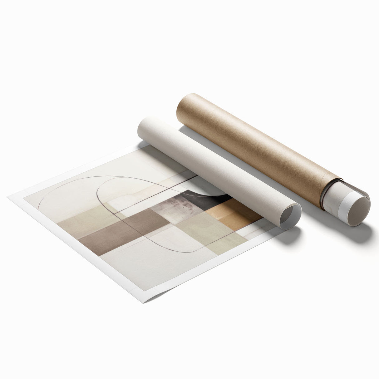 Abstract modern wall art print showcasing vibrant geometric shapes in bold blue, orange, and yellow hues, designed to enhance contemporary home decor.