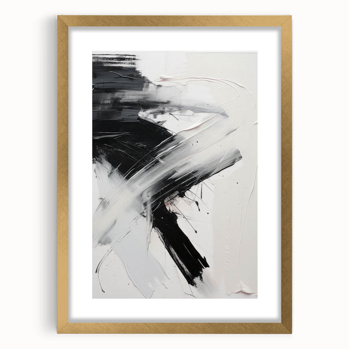 Abstract modern wall art collection featuring a gold-framed design with a matte finish, showcasing geometric patterns and vibrant colors, perfect for contemporary home decor.