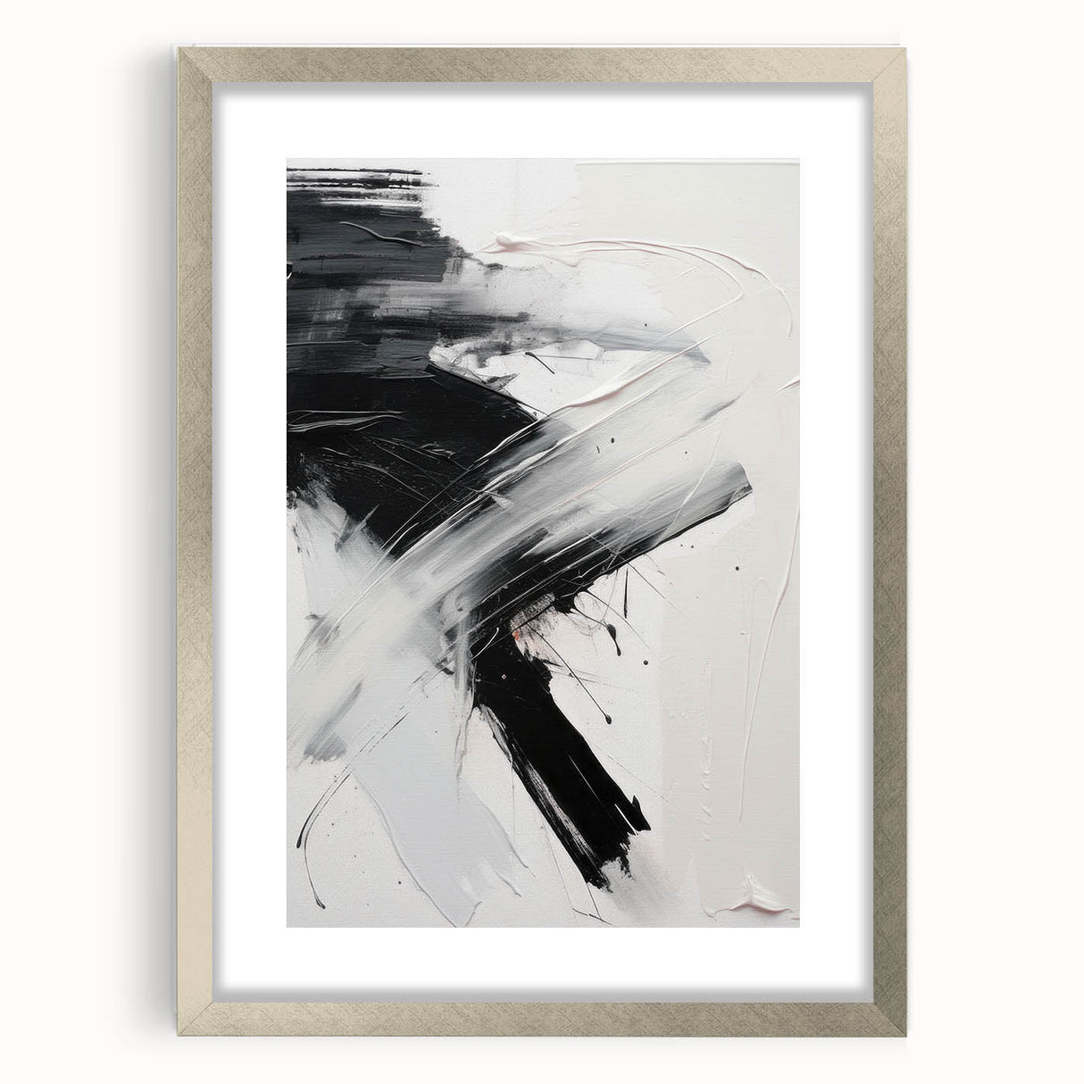 Abstract modern wall art collection featuring a silver-framed design with a mat, showcasing vibrant colors and geometric patterns, perfect for contemporary decor.