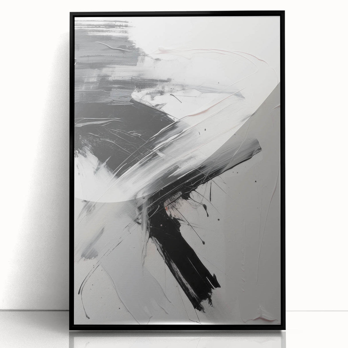 Framed abstract modern wall art collection showcasing vibrant colors and geometric patterns, featuring a sleek black frame, perfect for contemporary home decor.