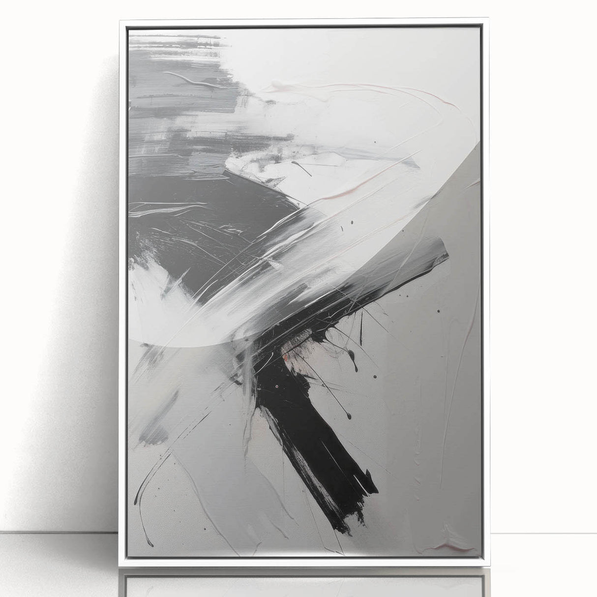 Framed acrylic wall art featuring an abstract modern design in vibrant colors, showcasing geometric shapes and flowing lines against a white background, perfect for contemporary home decor.