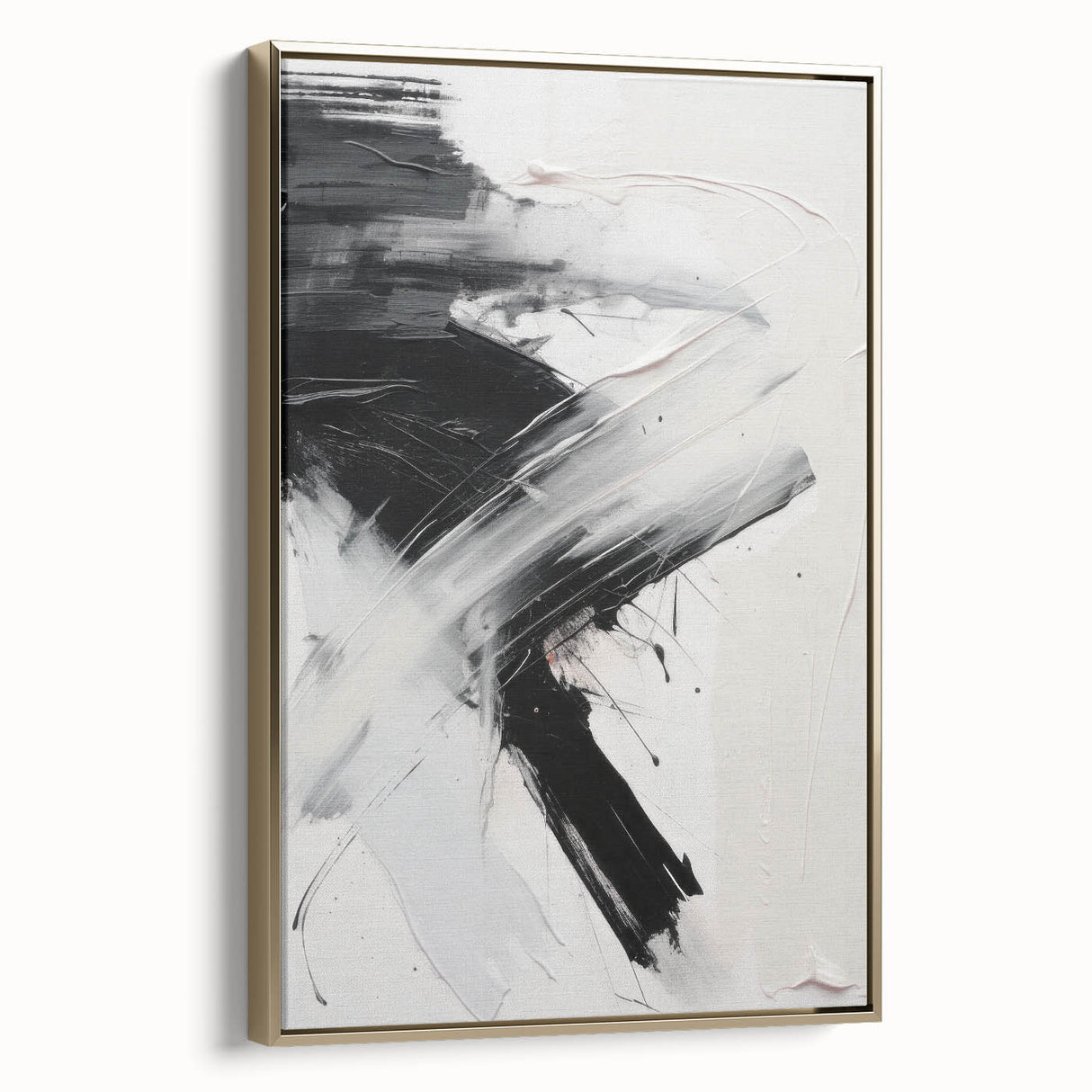 Framed wall art collection featuring an abstract modern design with gold accents on a textured canvas, displayed in a stylish setting.