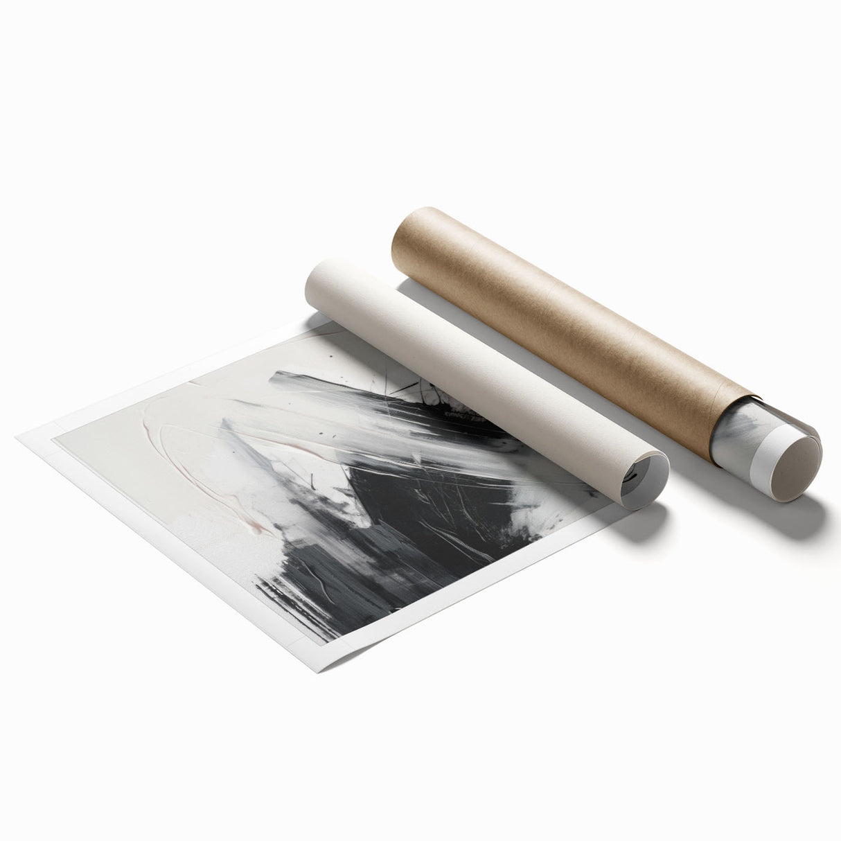 Vibrant abstract modern wall art print showcasing bold colors and geometric shapes, rolled for easy storage and display, perfect for contemporary decor.