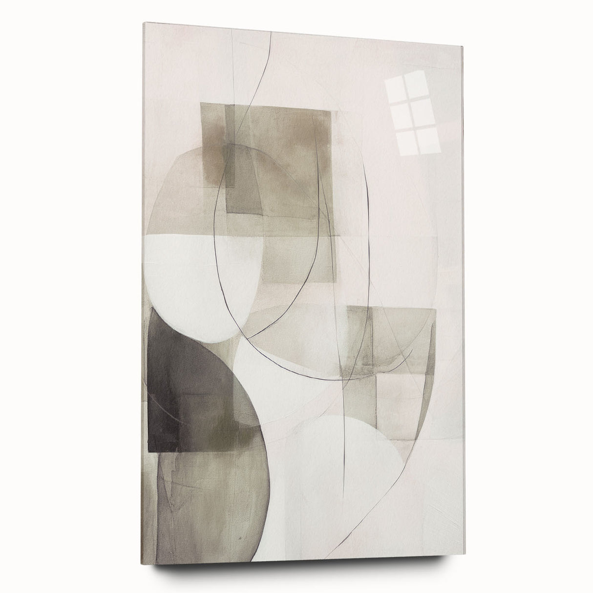 Abstract modern wall art collection displayed in a sleek acrylic frame, showcasing vibrant colors and geometric patterns, ideal for contemporary decor.