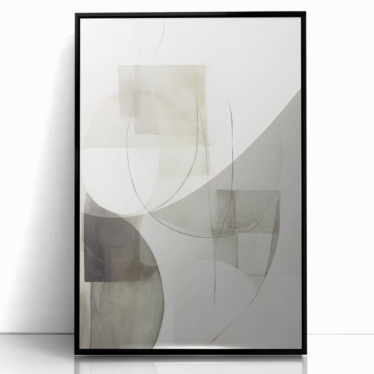 Framed abstract modern wall art in black acrylic, showcasing a dynamic design with bold geometric shapes and vibrant colors, ideal for contemporary decor.