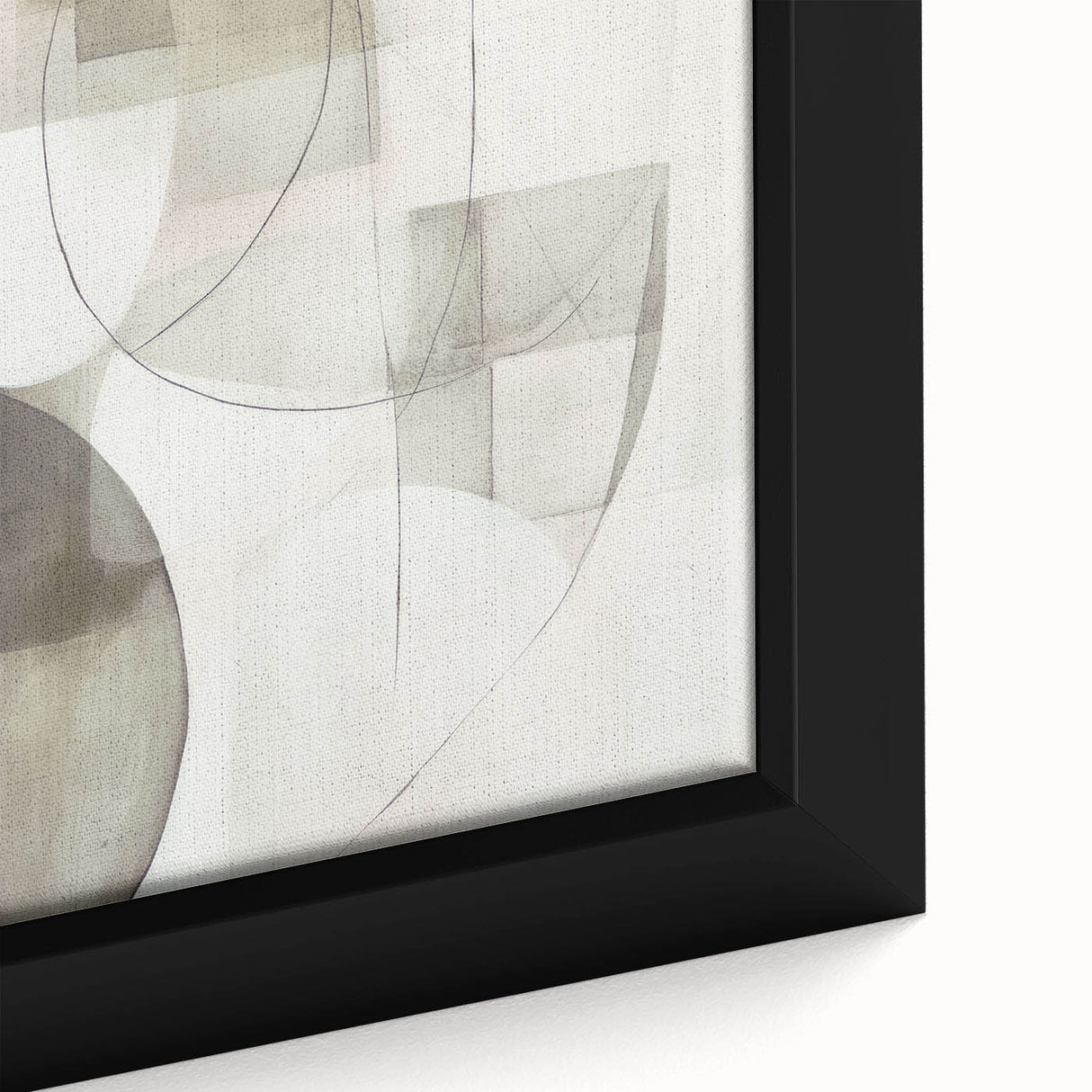 Close-up of an abstract modern design wall art piece featuring vibrant colors and geometric shapes, elegantly framed for a contemporary home decor setting.