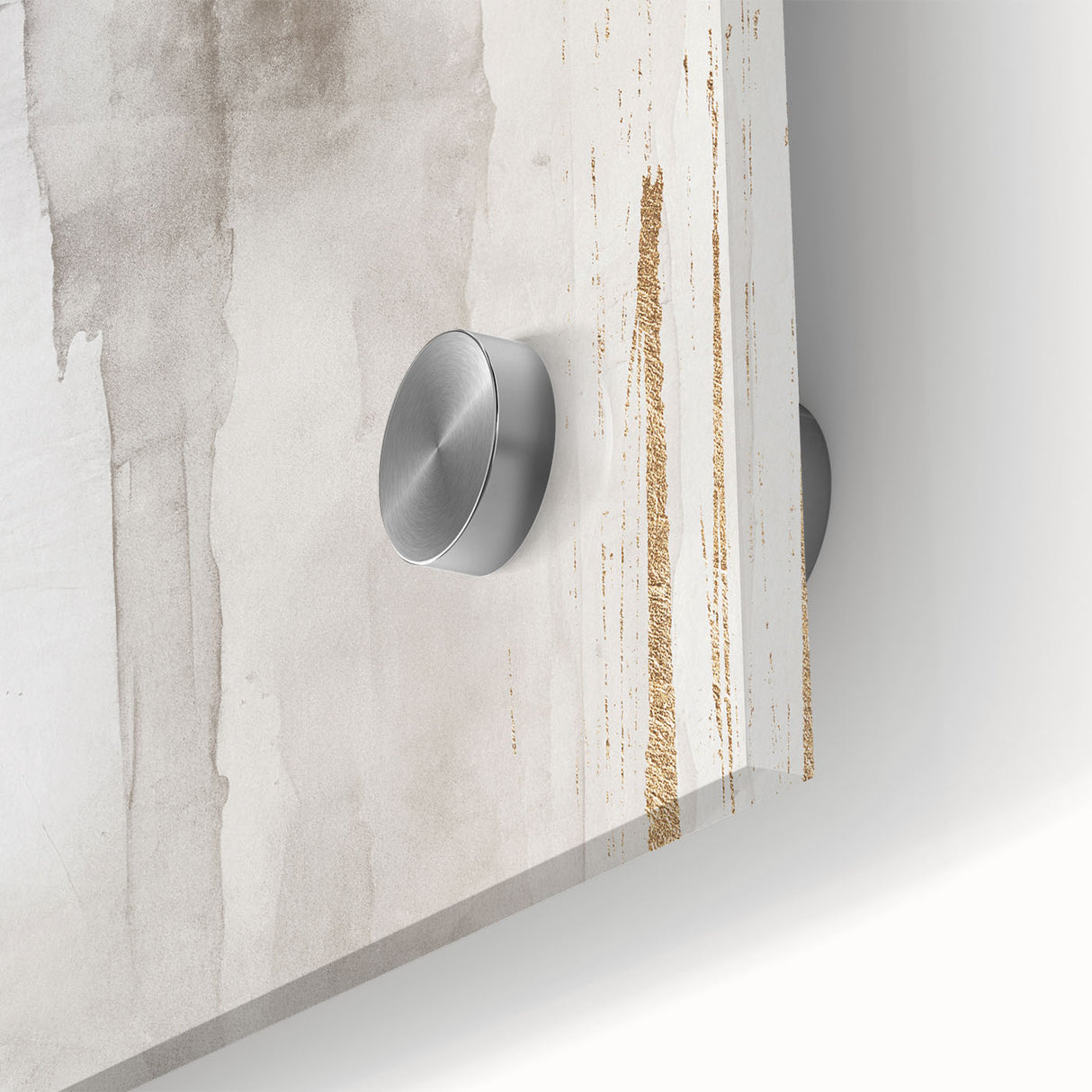 Close-up of an abstract modern wall art collection showcasing vibrant colors and fluid shapes, printed on acrylic glass for a sleek finish.