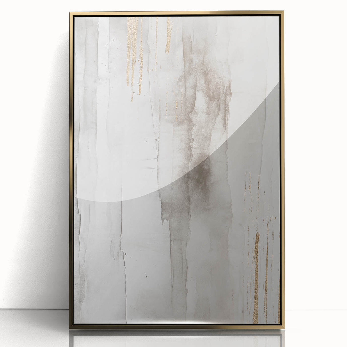 Framed abstract modern wall art collection showcasing vibrant gold accents and geometric designs, perfect for contemporary decor enhancement.