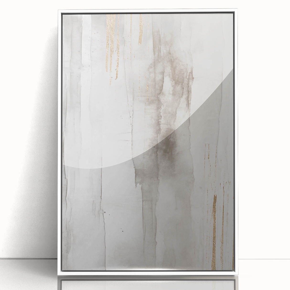 Framed abstract modern wall art collection displaying vibrant geometric shapes in blue, yellow, and red, set against a sleek white background.