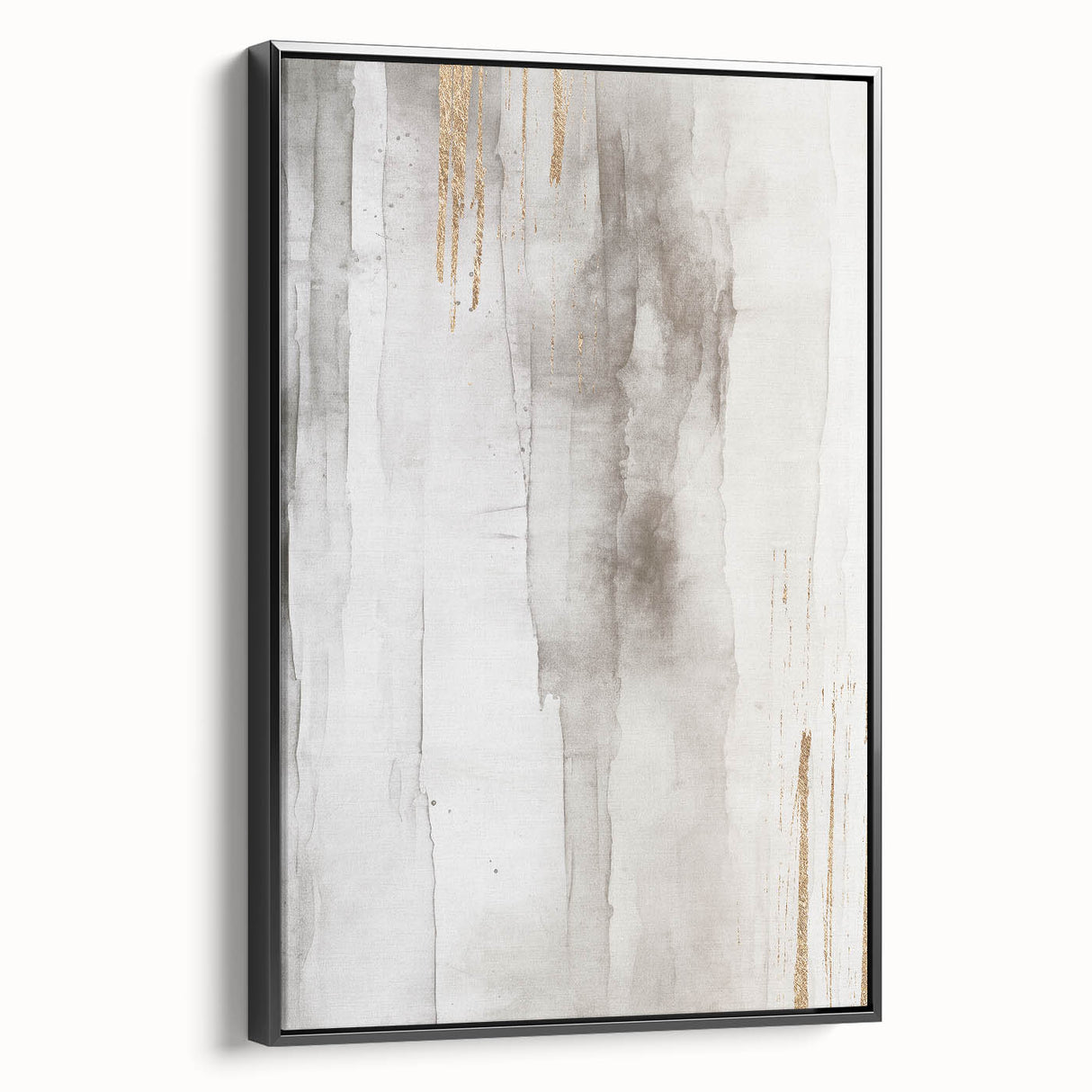 Framed abstract modern wall art collection showcasing bold geometric patterns in black and white, displayed from a side view, perfect for contemporary decor.