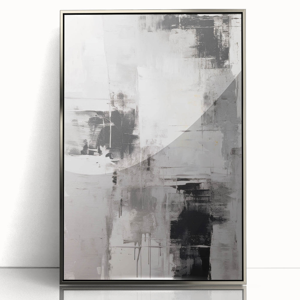 Framed acrylic wall art showcasing an abstract modern design with a silver finish, ideal for contemporary home decor. The piece adds elegance and sophistication to any room.