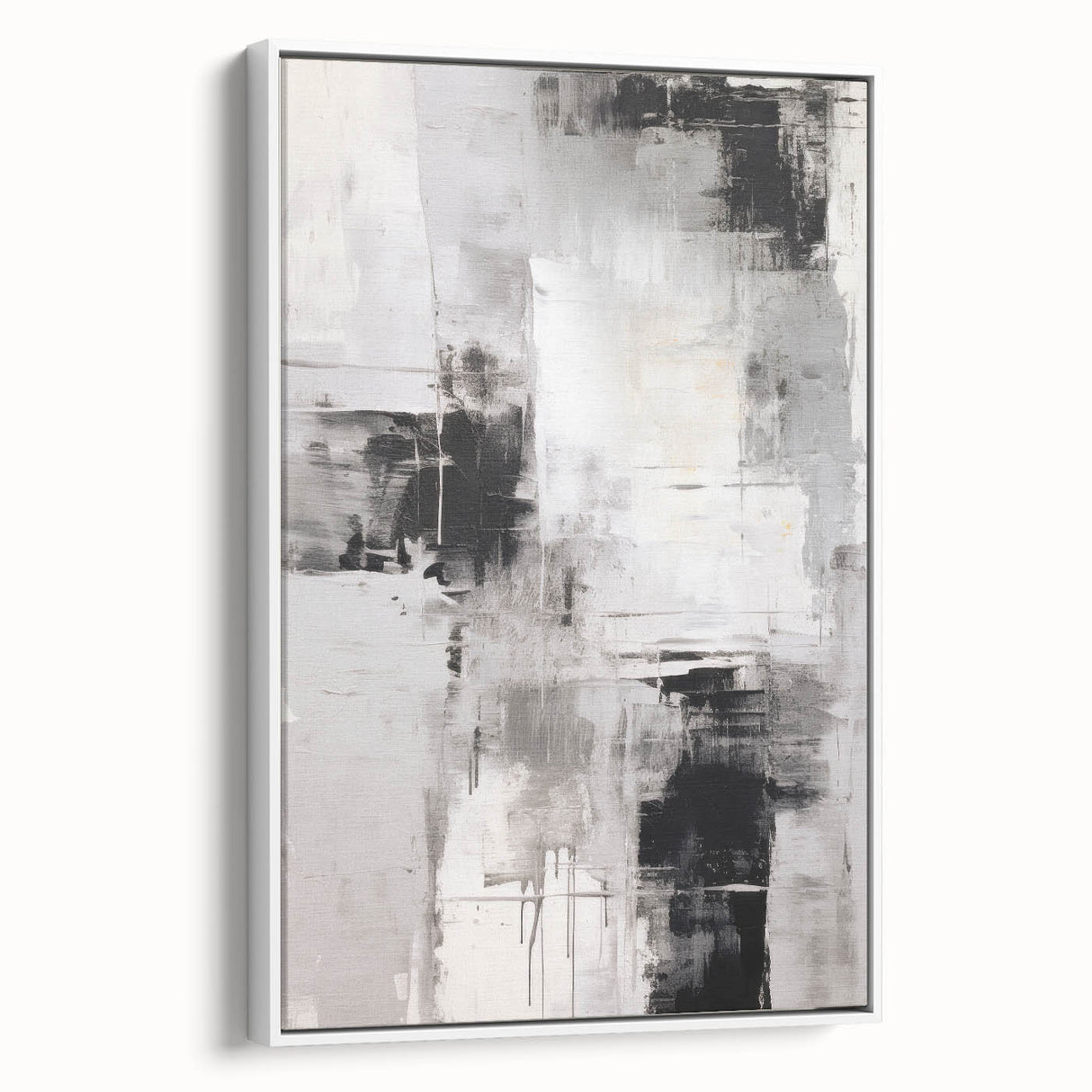 Framed canvas wall art featuring a modern abstract design with vibrant colors and geometric shapes, displayed against a white background for a stylish home decor accent.
