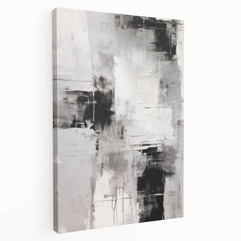 Abstract modern wall art collection showcasing vibrant geometric shapes and colors on a stretched canvas. The side view highlights the depth and texture, ideal for contemporary home decor.