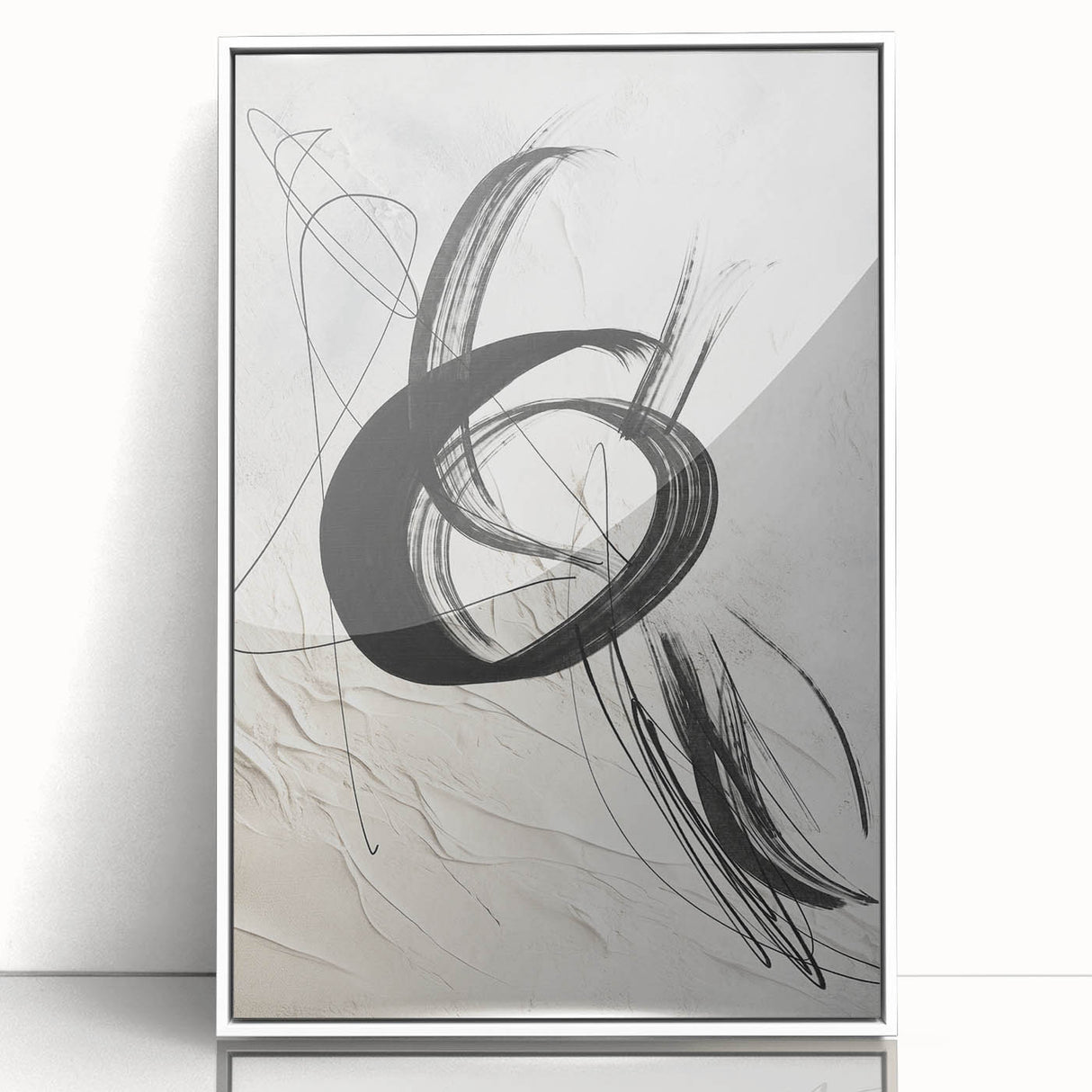 Framed abstract modern wall art collection showcasing a vibrant, colorful design with geometric shapes, displayed against a white background, ideal for contemporary decor.