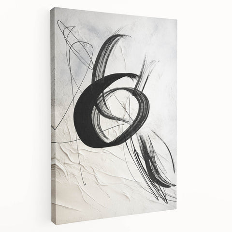 Stretched canvas wall art showcasing an abstract modern design in vibrant colors, displayed in a side view to highlight its texture and depth. Perfect for contemporary decor.