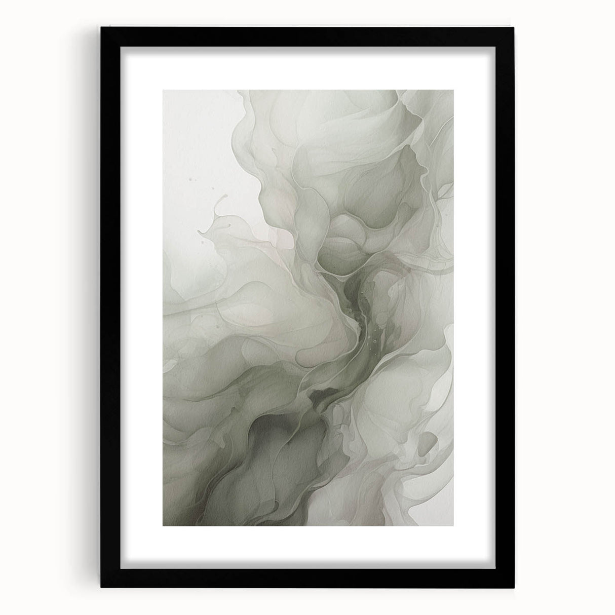 Abstract modern wall art collection featuring a sleek black frame and white mat, showcasing geometric shapes in vibrant colors, perfect for contemporary home decor.