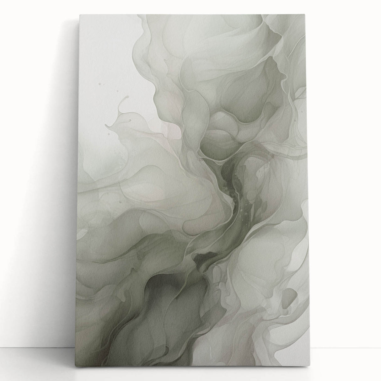 Abstract modern wall art collection featuring vibrant colors and geometric shapes on stretched canvas, elegantly leaning against a white wall for a contemporary decor touch.