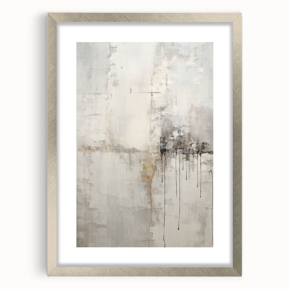 Abstract modern wall art collection in a sleek silver frame with matting, showcasing vibrant geometric patterns and colors, perfect for contemporary home decor.