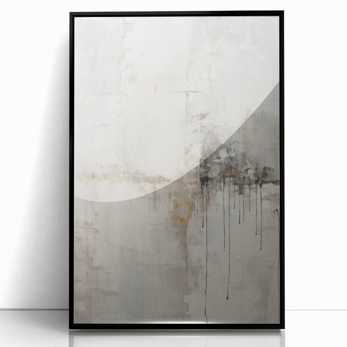 Modern abstract framed wall art featuring a striking black design, showcasing bold geometric shapes and vibrant colors, perfect for contemporary home decor.