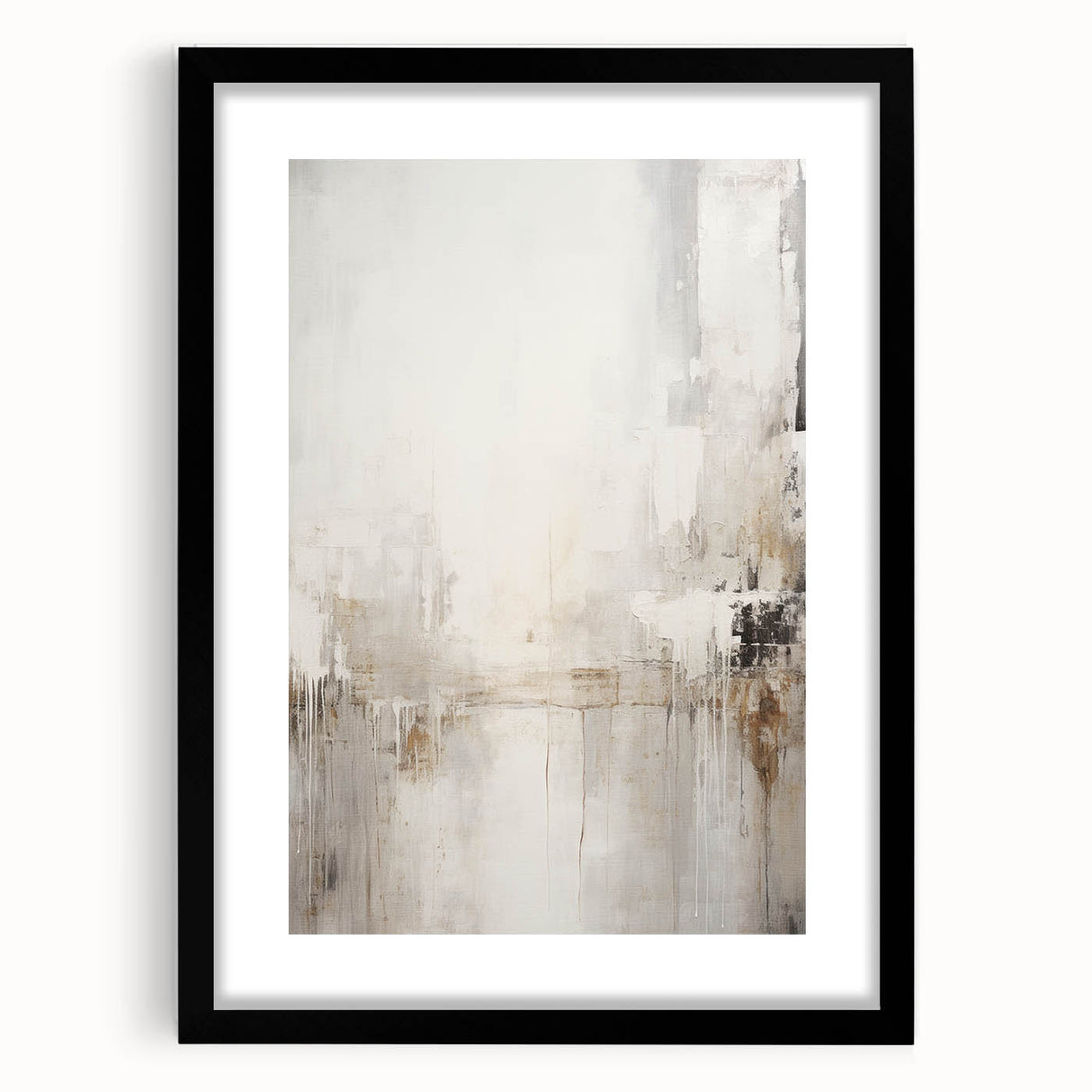 Abstract modern wall art featuring a black frame and mat, showcasing a vibrant geometric design. Perfect for contemporary home decor or office spaces.