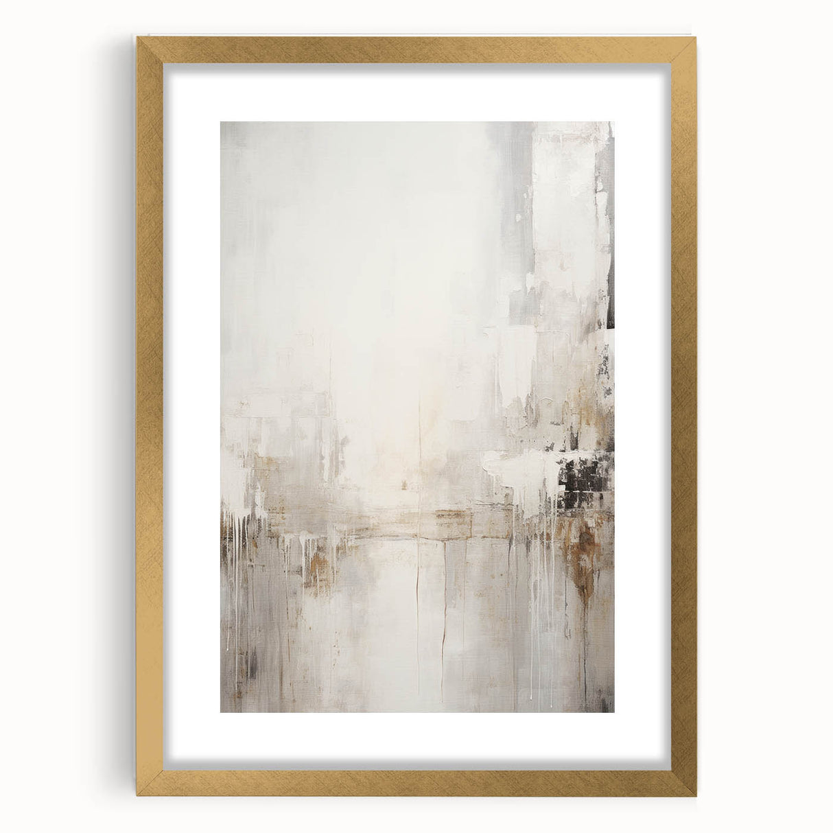 Abstract modern wall art collection featuring a gold-framed design with a mat, showcasing a geometric pattern in vibrant colors, perfect for contemporary home decor.