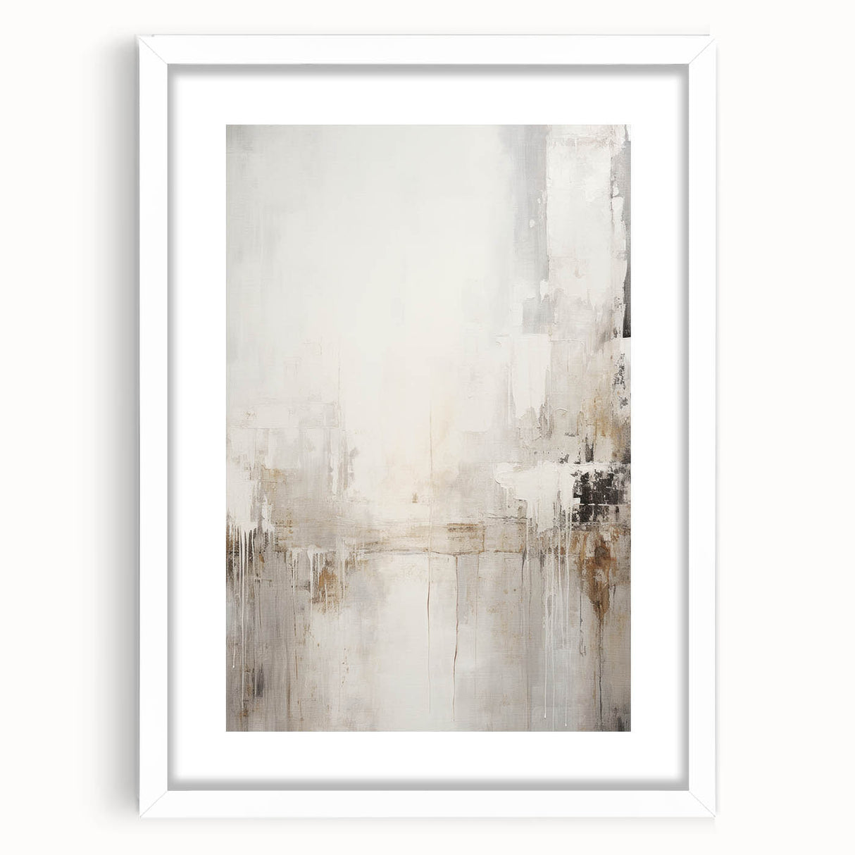 Abstract modern wall art collection featuring a white frame with a mat, showcasing a vibrant geometric design, perfect for contemporary home decor.