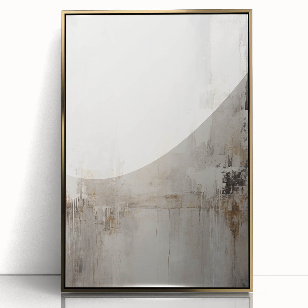 Framed abstract modern wall art featuring a gold-accented design, ideal for contemporary decor. The piece showcases vibrant colors and intricate patterns, perfect for enhancing a stylish living space or gallery wall.