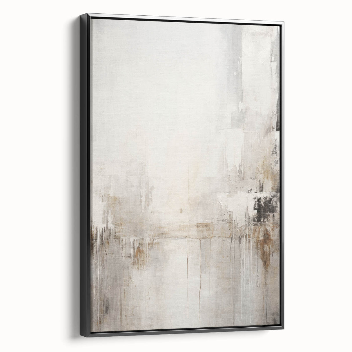 Framed abstract modern wall art featuring geometric designs in a black color scheme, showcasing a sleek side view. Perfect for contemporary home decor.