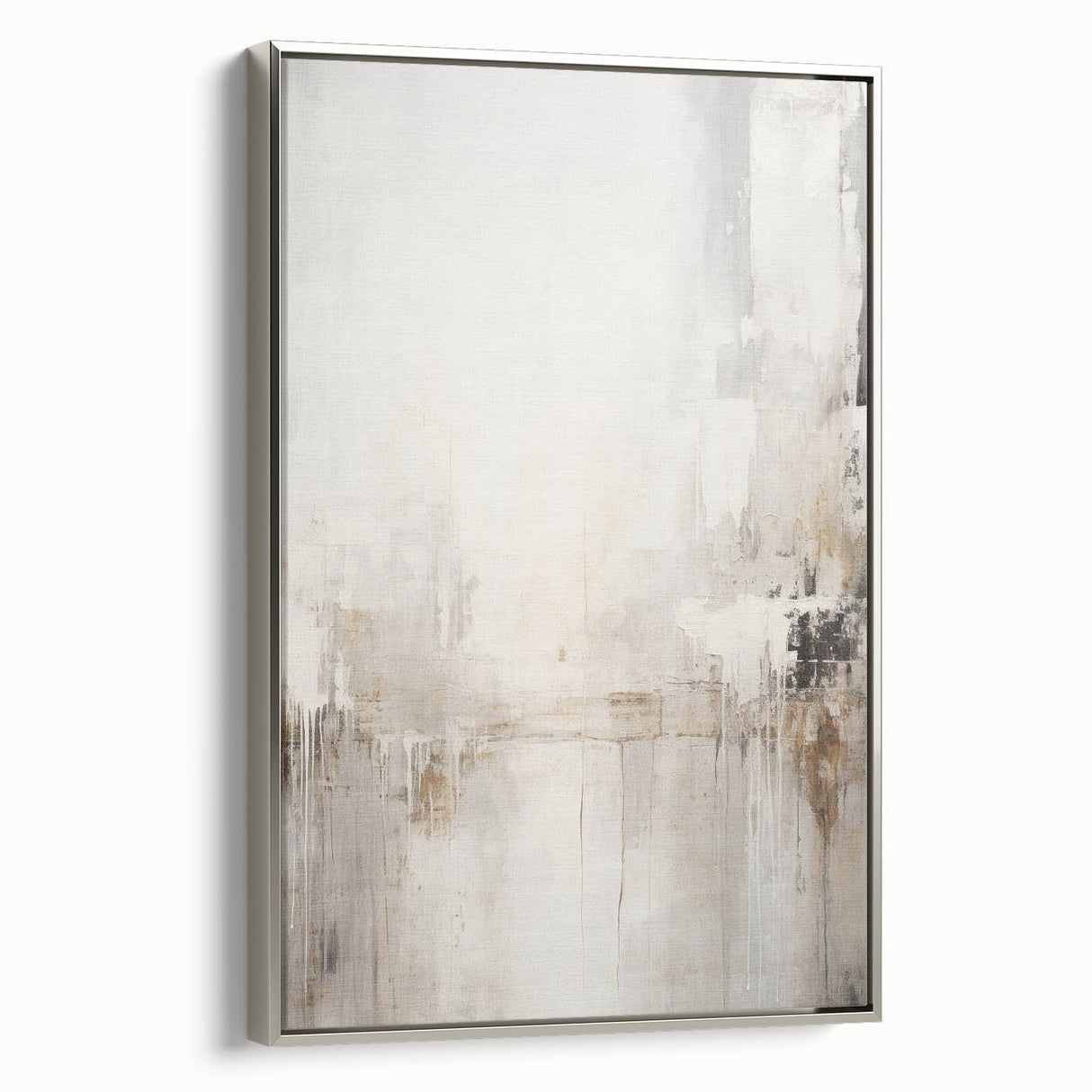 Framed abstract modern wall art collection showcasing a silver-toned design on canvas, highlighting intricate patterns and textures, perfect for contemporary decor.