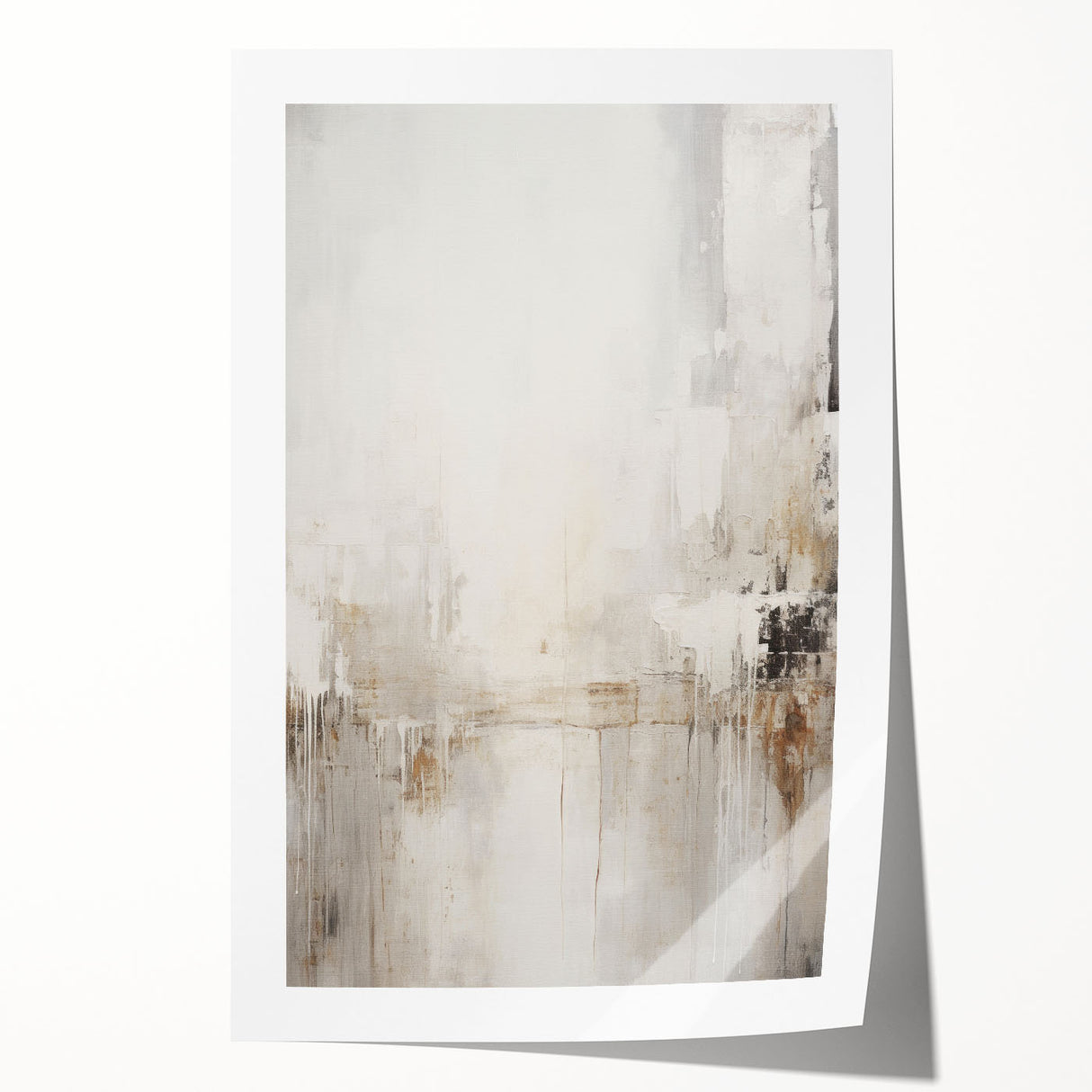 Abstract modern wall art print featuring vibrant geometric shapes and bold colors, rolled and packaged in a protective cardboard tube, perfect for contemporary decor.