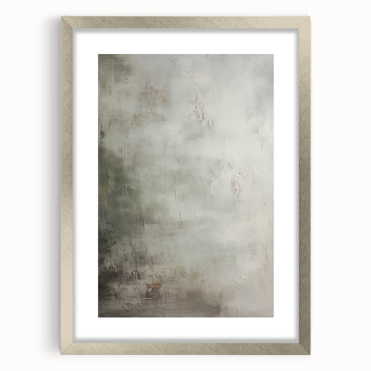 Modern abstract wall art collection framed in silver, showcasing geometric patterns and vibrant colors, ideal for contemporary home decor or office settings.