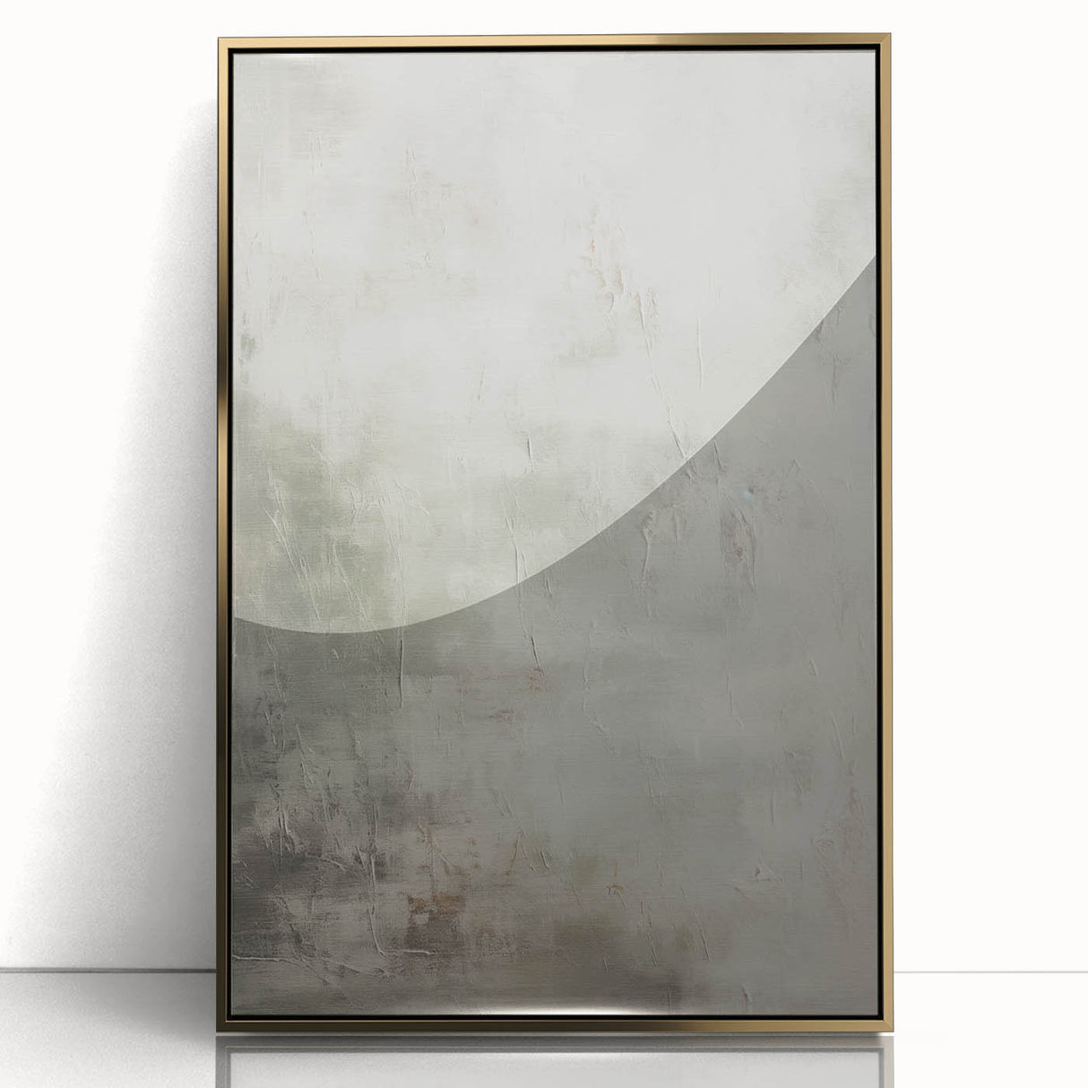 Framed wall art showcasing an abstract modern design with gold accents, set against a sleek acrylic background, ideal for contemporary home decor.