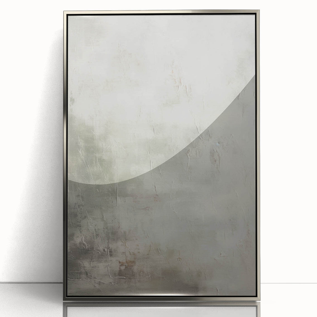 Framed abstract modern wall art featuring a silver acrylic design, showcasing geometric shapes and a sleek finish, ideal for contemporary home decor.