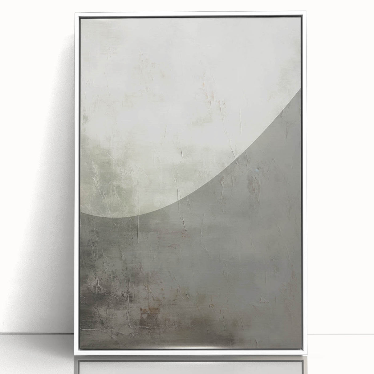 Framed abstract modern wall art piece showcasing vibrant colors and geometric shapes, presented in a sleek white frame, perfect for contemporary home decor.