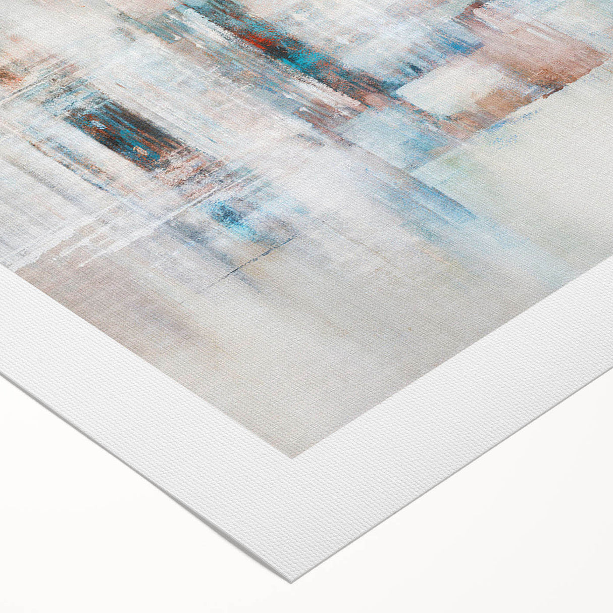 Abstract wall art canvas print showcasing vibrant strokes and lines in shades of blue, red, and gold, perfect for modern interior decor.