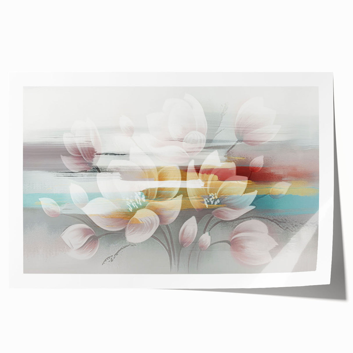 Abstract wall art print featuring vibrant strokes and lines in bold colors, perfect for modern home decor, rolled and ready for framing.